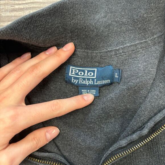 Vintage 90s Polo Ralph Lauren Charcoal Gray Men L Pony 1/4 Zip Mock Neck Sweater - Picture 4 of 8